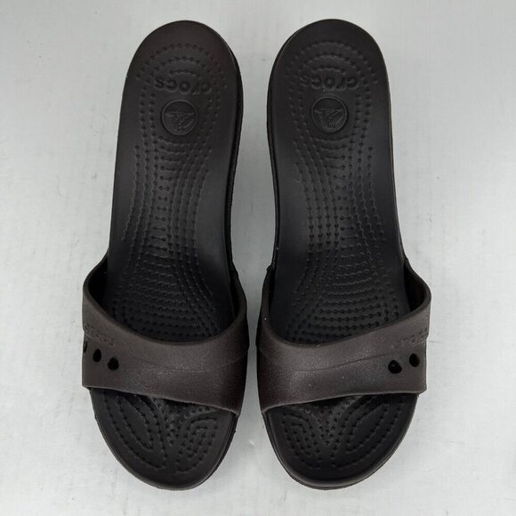 Crocs Womens Kadee Black Solid Wedge Heeled Rubber Slip-On Size 8 Mule Sandals - Picture 4 of 9
